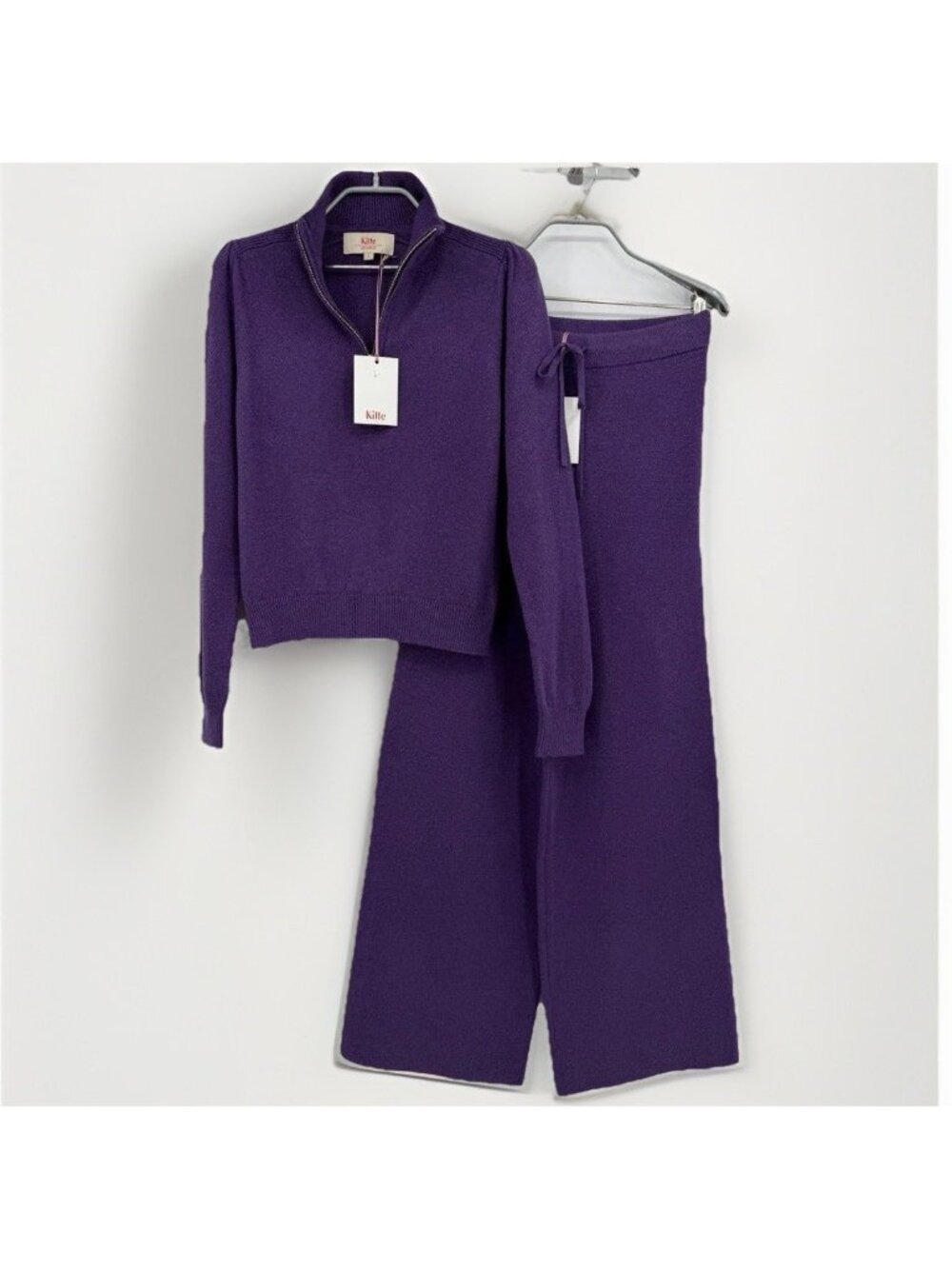 Kilte Collection Taylor Quarter Zip & Wide-Leg Pants Set sz 0 XS Cotton-Cashmere